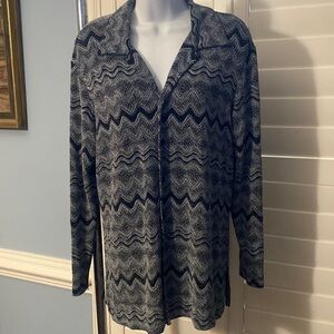 Chicos Silver Black Glittery Button Down Blouse, Size 1